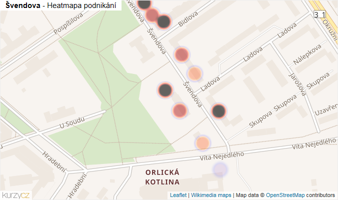 Mapa Švendova - Firmy v ulici.