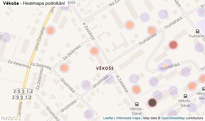 Mapa Věkoše - Firmy v části obce.
