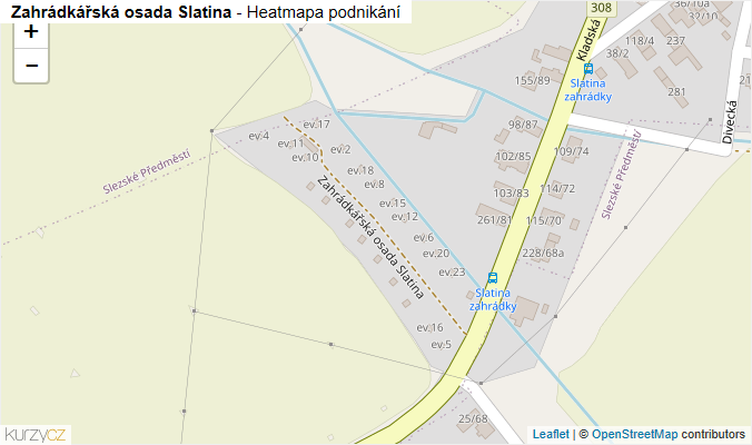 Mapa Zahrádkářská osada Slatina - Firmy v ulici.