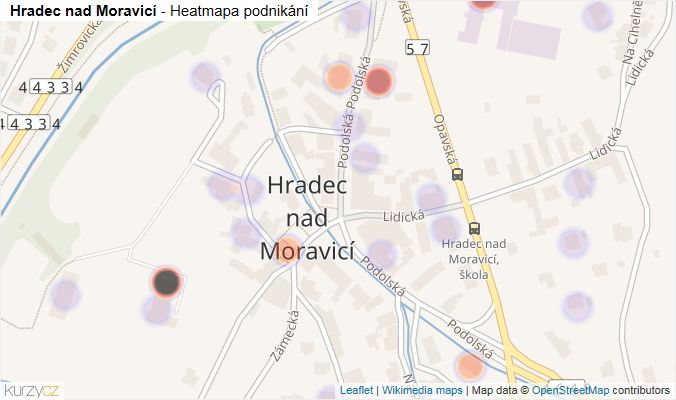Mapa Hradec nad Moravicí - Firmy v části obce.