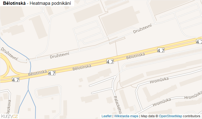 Mapa Bělotínská - Firmy v ulici.
