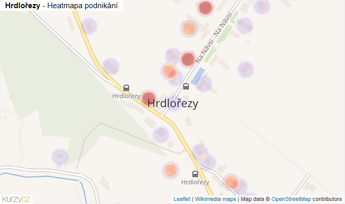 Mapa Hrdlořezy - Firmy v části obce.