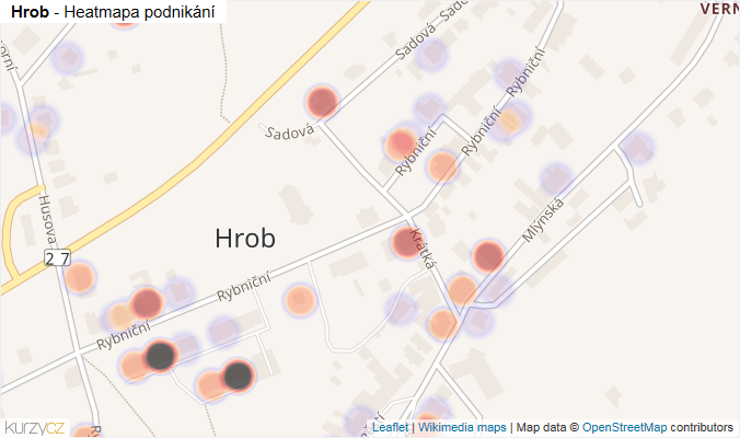 Mapa Hrob - Firmy v části obce.