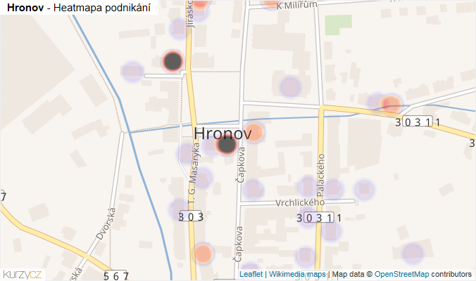 Mapa Hronov - Firmy v části obce.