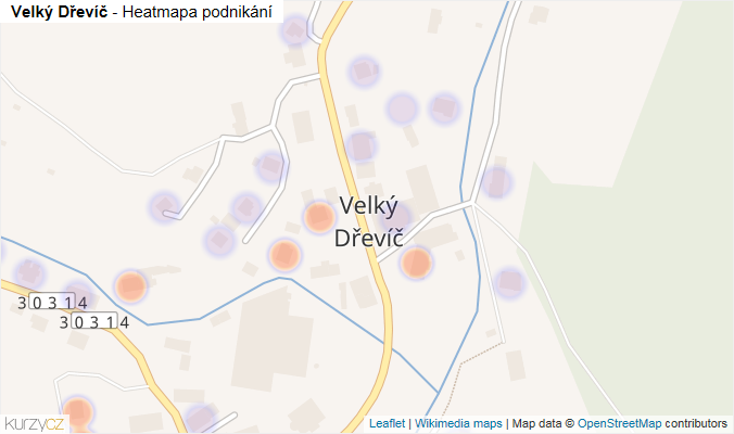 Mapa Velký Dřevíč - Firmy v části obce.
