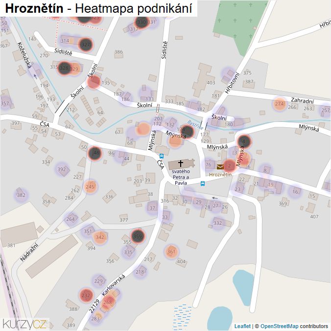 Mapa Hroznětín - Firmy v obci.