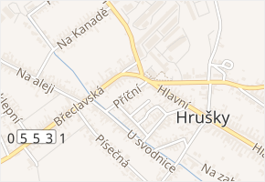 Příční v obci Hrušky - mapa ulice
