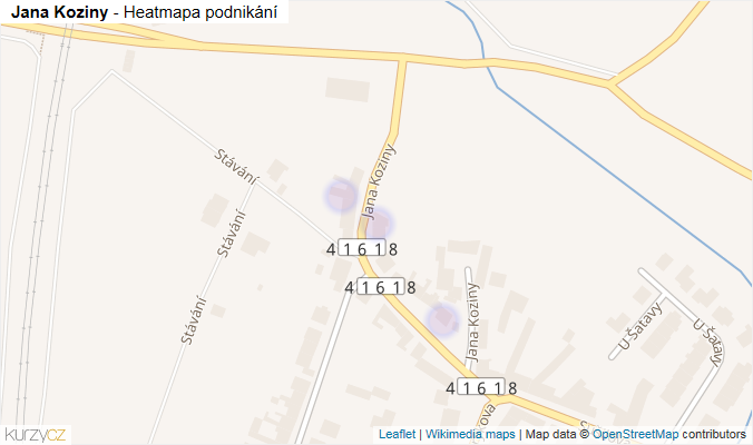 Mapa Jana Koziny - Firmy v ulici.