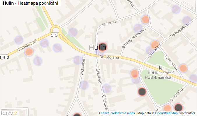 Mapa Hulín - Firmy v části obce.