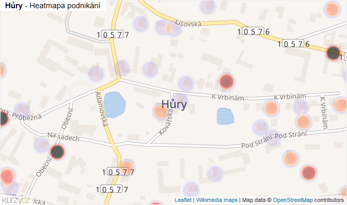 Mapa Hůry - Firmy v části obce.