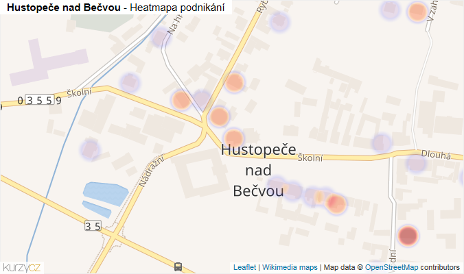 Mapa Hustopeče nad Bečvou - Firmy v části obce.