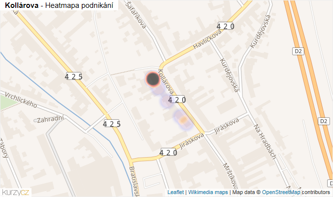 Mapa Kollárova - Firmy v ulici.