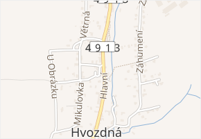 Hlavní v obci Hvozdná - mapa ulice