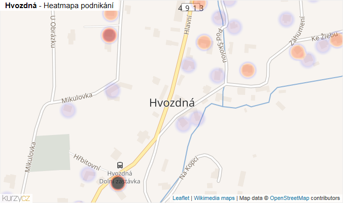 Mapa Hvozdná - Firmy v části obce.