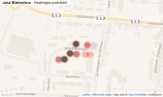 Mapa Jana Blahoslava - Firmy v ulici.