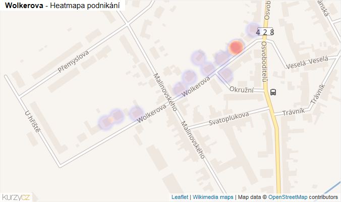 Mapa Wolkerova - Firmy v ulici.