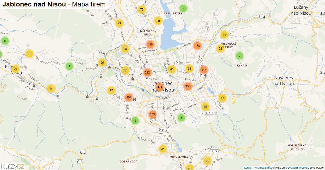 Jablonec nad Nisou - mapa firem