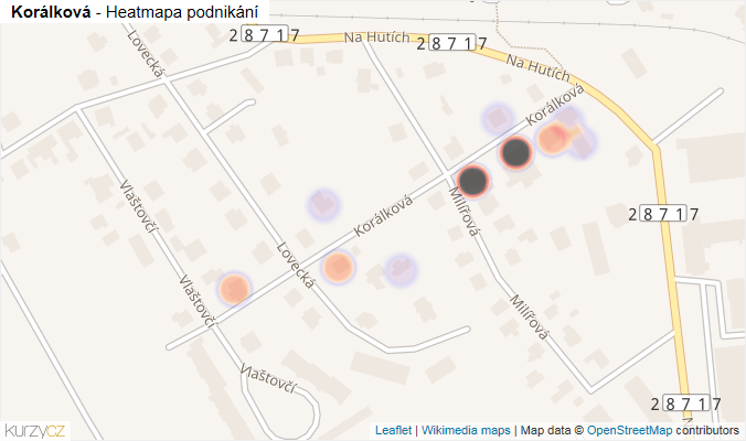 Mapa Korálková - Firmy v ulici.