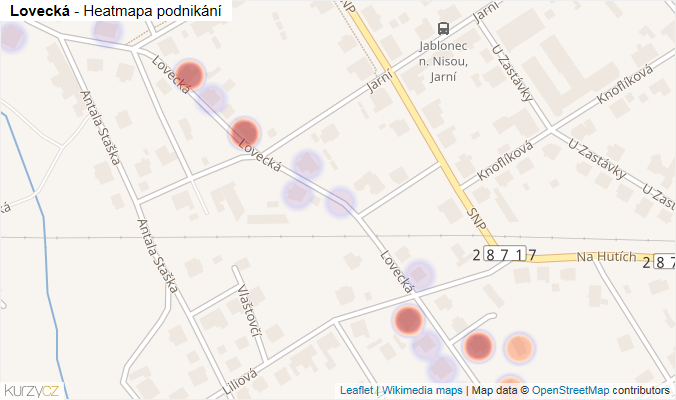 Mapa Lovecká - Firmy v ulici.