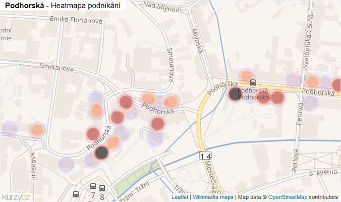 Mapa Podhorská - Firmy v ulici.