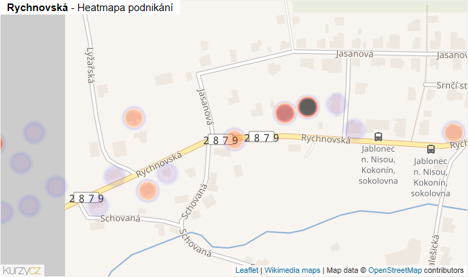Mapa Rychnovská - Firmy v ulici.