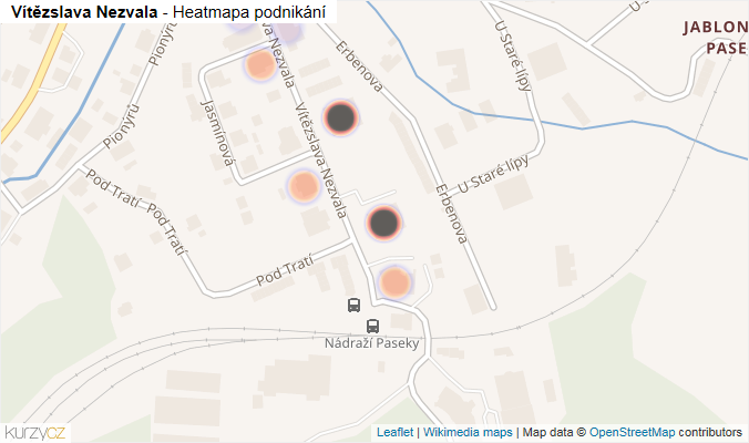 Mapa Vítězslava Nezvala - Firmy v ulici.
