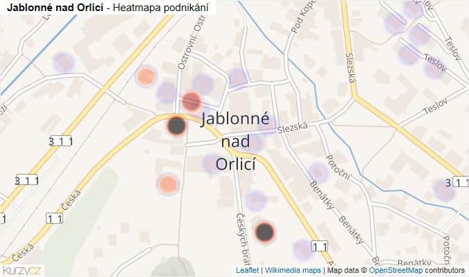 Mapa Jablonné nad Orlicí - Firmy v části obce.