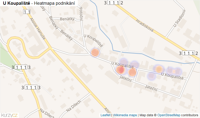Mapa U Koupaliště - Firmy v ulici.