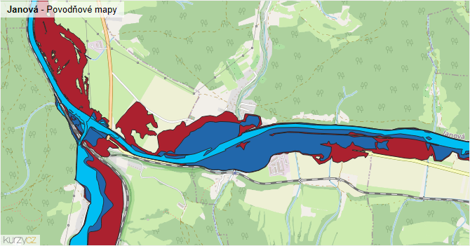 Janová - záplavové mapy stoleté vody