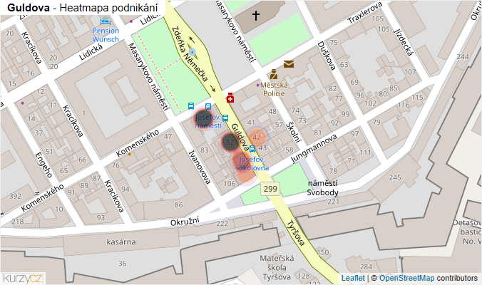 Mapa Guldova - Firmy v ulici.