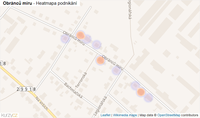 Mapa Obránců míru - Firmy v ulici.