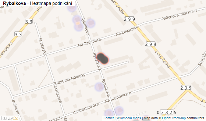 Mapa Rybalkova - Firmy v ulici.