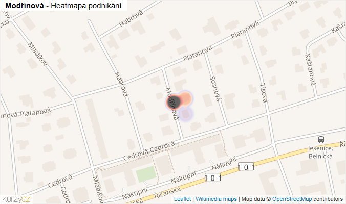 Mapa Modřínová - Firmy v ulici.