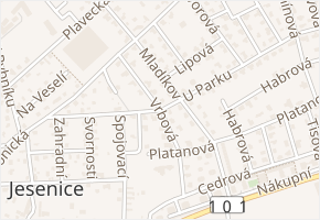 Vrbová v obci Jesenice - mapa ulice