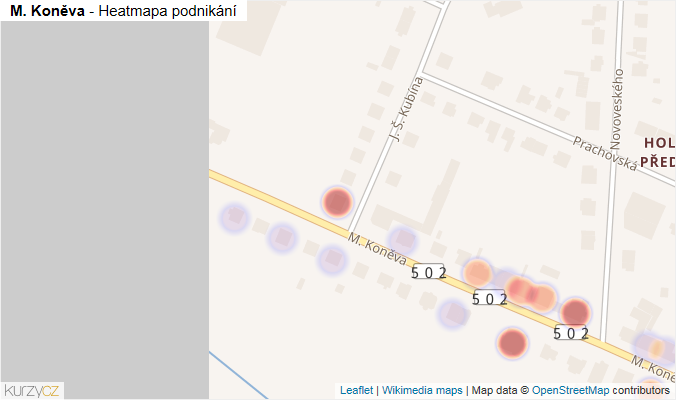 Mapa M. Koněva - Firmy v ulici.