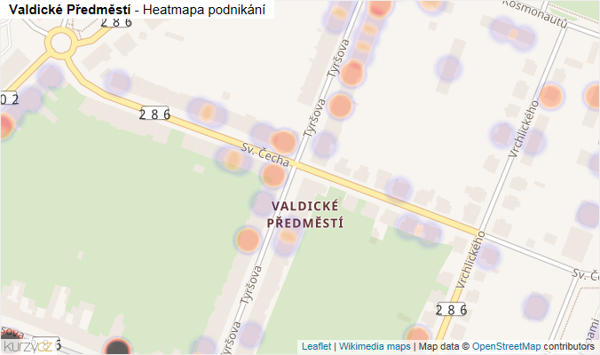 Mapa Valdické Předměstí - Firmy v části obce.
