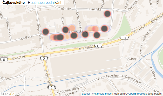 Mapa Čajkovského - Firmy v ulici.