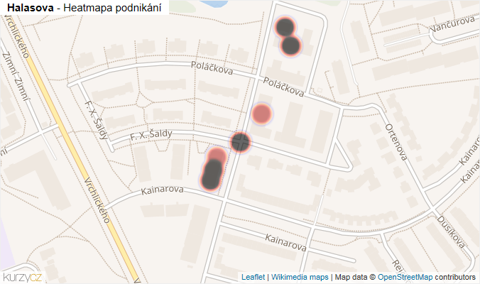 Mapa Halasova - Firmy v ulici.