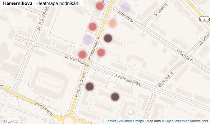 Mapa Hamerníkova - Firmy v ulici.