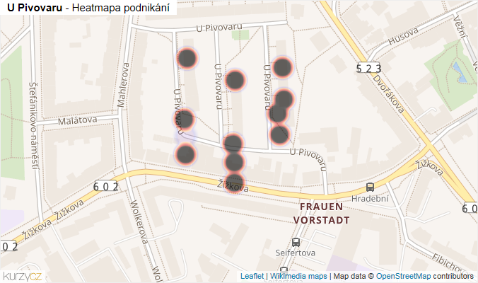 Mapa U Pivovaru - Firmy v ulici.
