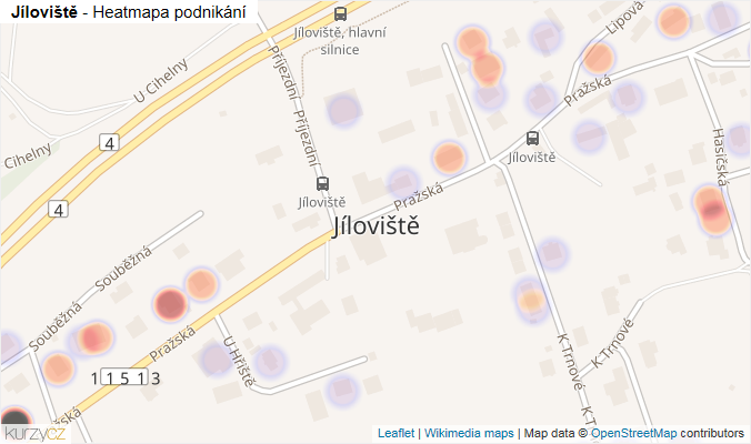Mapa Jíloviště - Firmy v části obce.