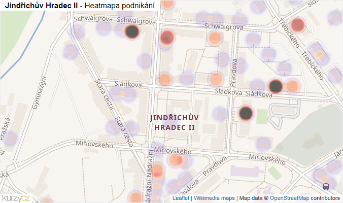 Mapa Jindřichův Hradec II - Firmy v části obce.