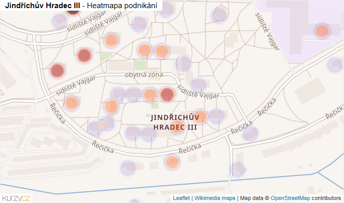 Mapa Jindřichův Hradec III - Firmy v části obce.