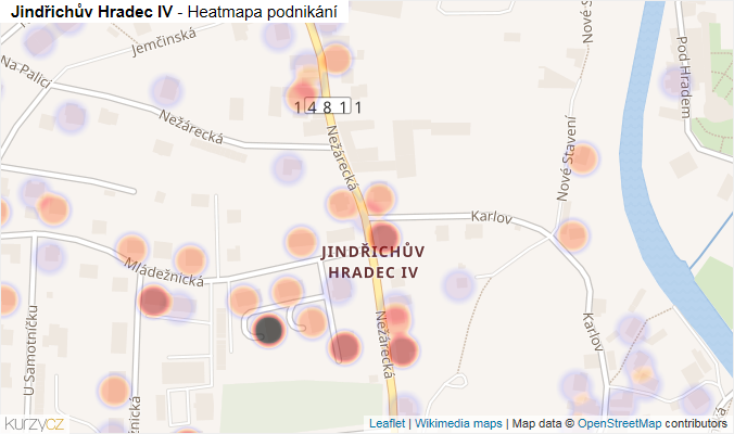 Mapa Jindřichův Hradec IV - Firmy v části obce.
