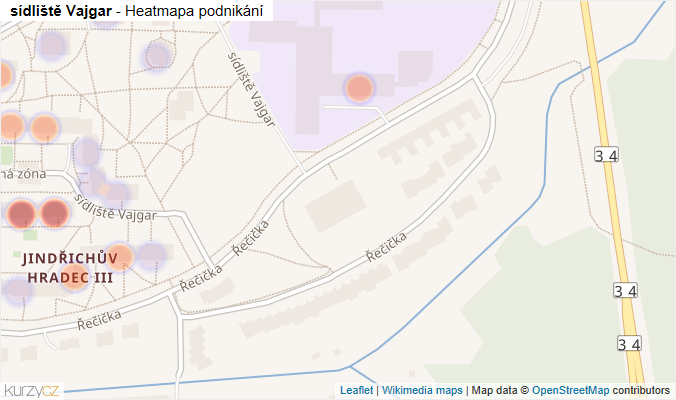 Mapa sídliště Vajgar - Firmy v ulici.