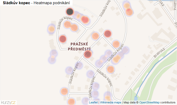 Mapa Sládkův kopec - Firmy v ulici.