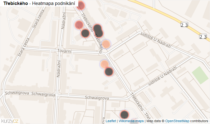 Mapa Třebického - Firmy v ulici.