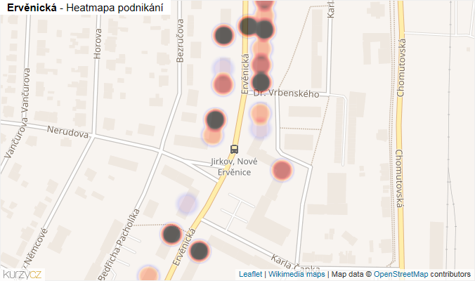 Mapa Ervěnická - Firmy v ulici.