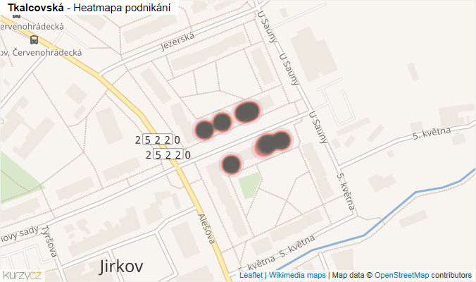 Mapa Tkalcovská - Firmy v ulici.