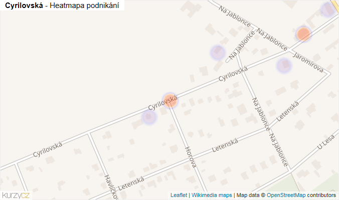 Mapa Cyrilovská - Firmy v ulici.
